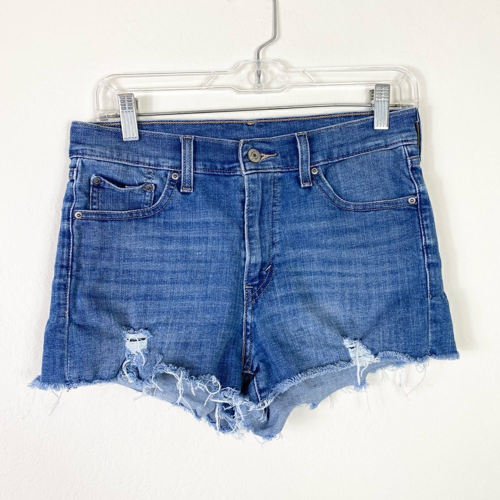 Levi’s Medium Wash High Rise Cutoff Style Distressed Denim Shorts